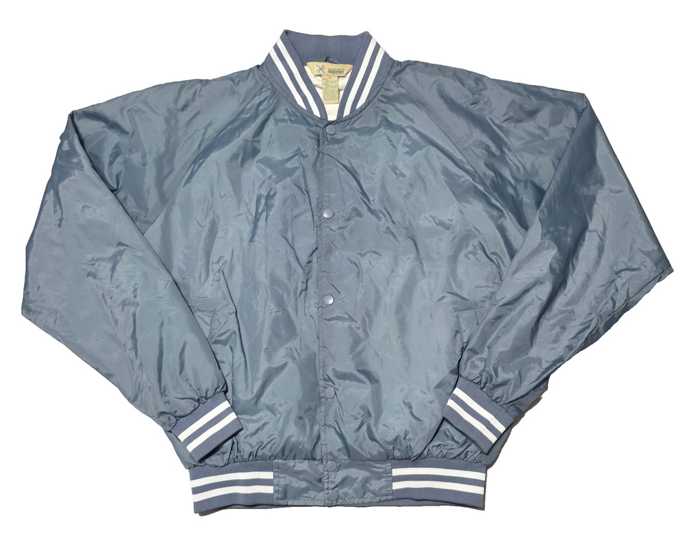 VINTAGE Haband Nylon Coaches Jacket Mens Size Medium Gray Varsity Style Lined